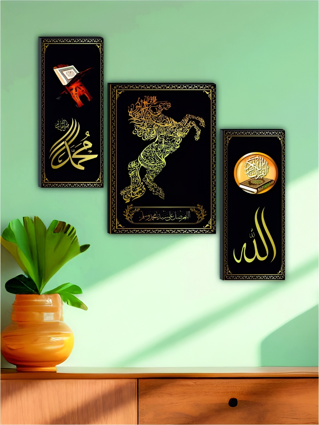 

WALLMAX Pack Of 3 Religious Wall Paintings, Black