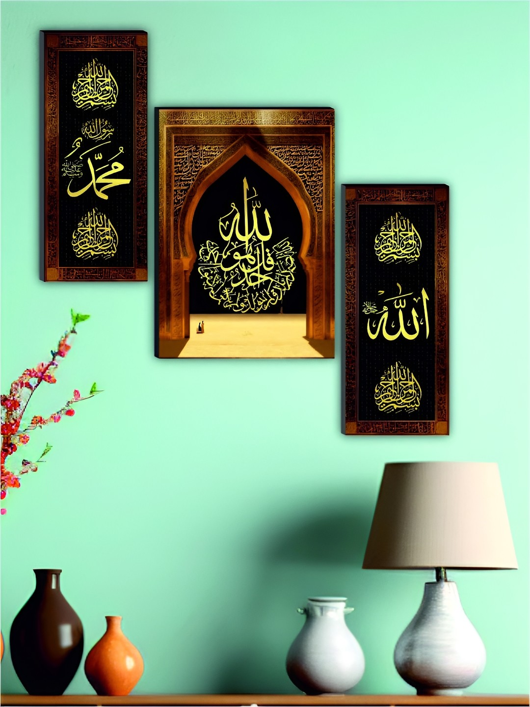 

WALLMAX Pack Of 3 Religious Wall Paintings, Black