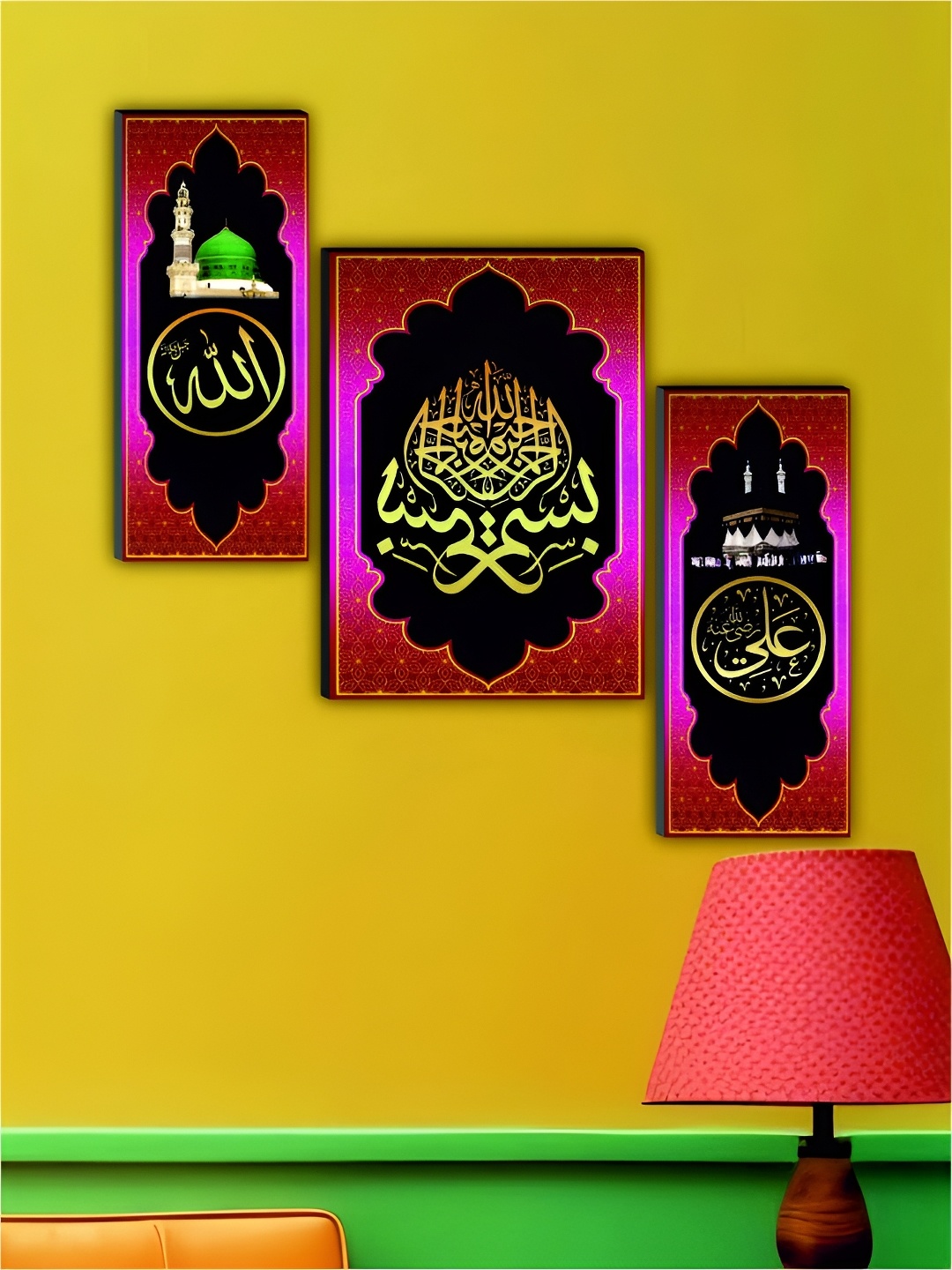 

WALLMAX Pack Of 3 Piece Religious Wall Paintings, Black