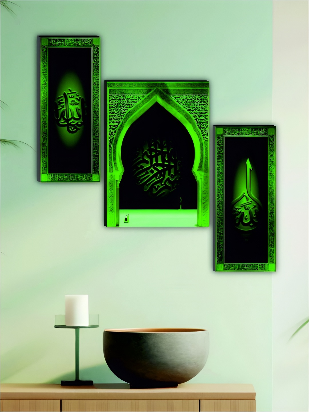WALLMAX Pack Of 3 Religious Wall Paintings, Black