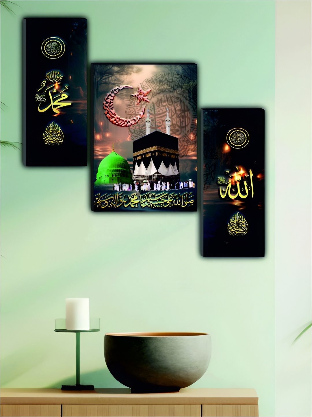 

WALLMAX Pack Of 3 Religious Wall Paintings, Black