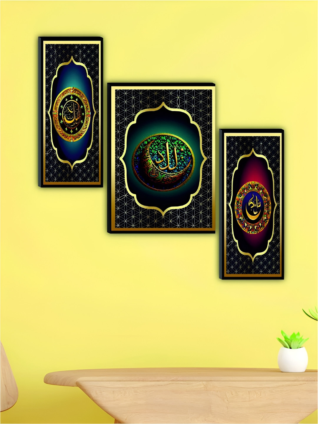 

WALLMAX Pack Of 3 Religious Wall Paintings, Black