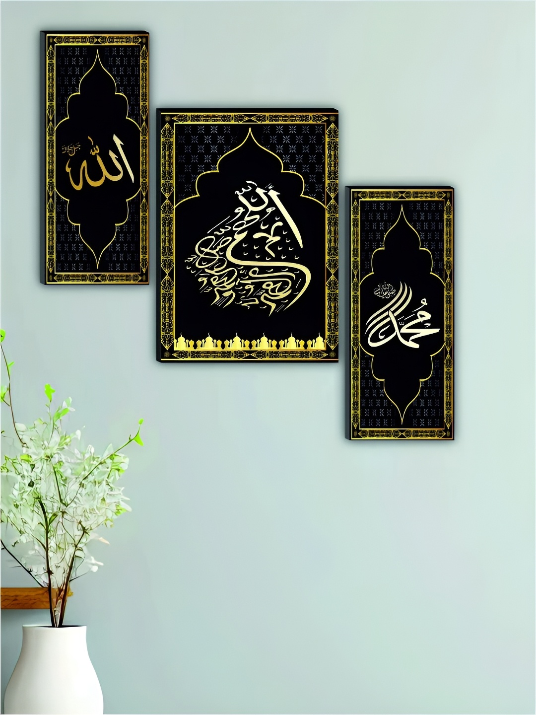 

WALLMAX Pack Of 3 Religious Wall Paintings, Black