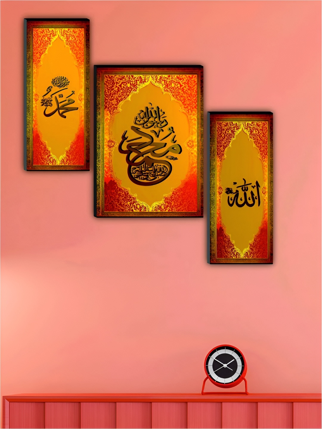

WALLMAX Pack Of 3 Religious Wall Paintings, Yellow