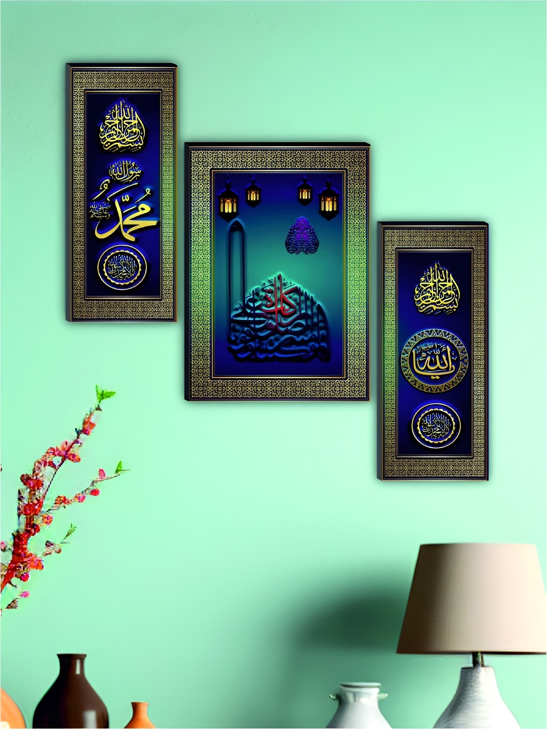 

WALLMAX Pack Of 3 Religious Wall Paintings, Navy blue