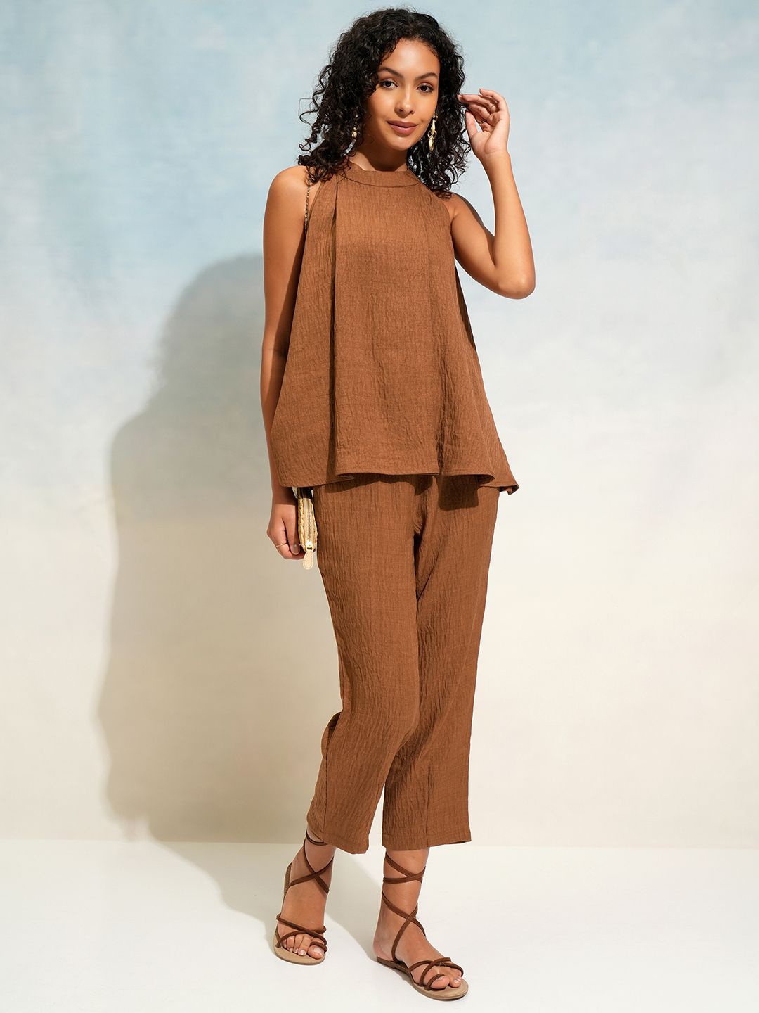 

ESPYR By Tokyo Talkies Top With Trousers Co-Ords, Brown