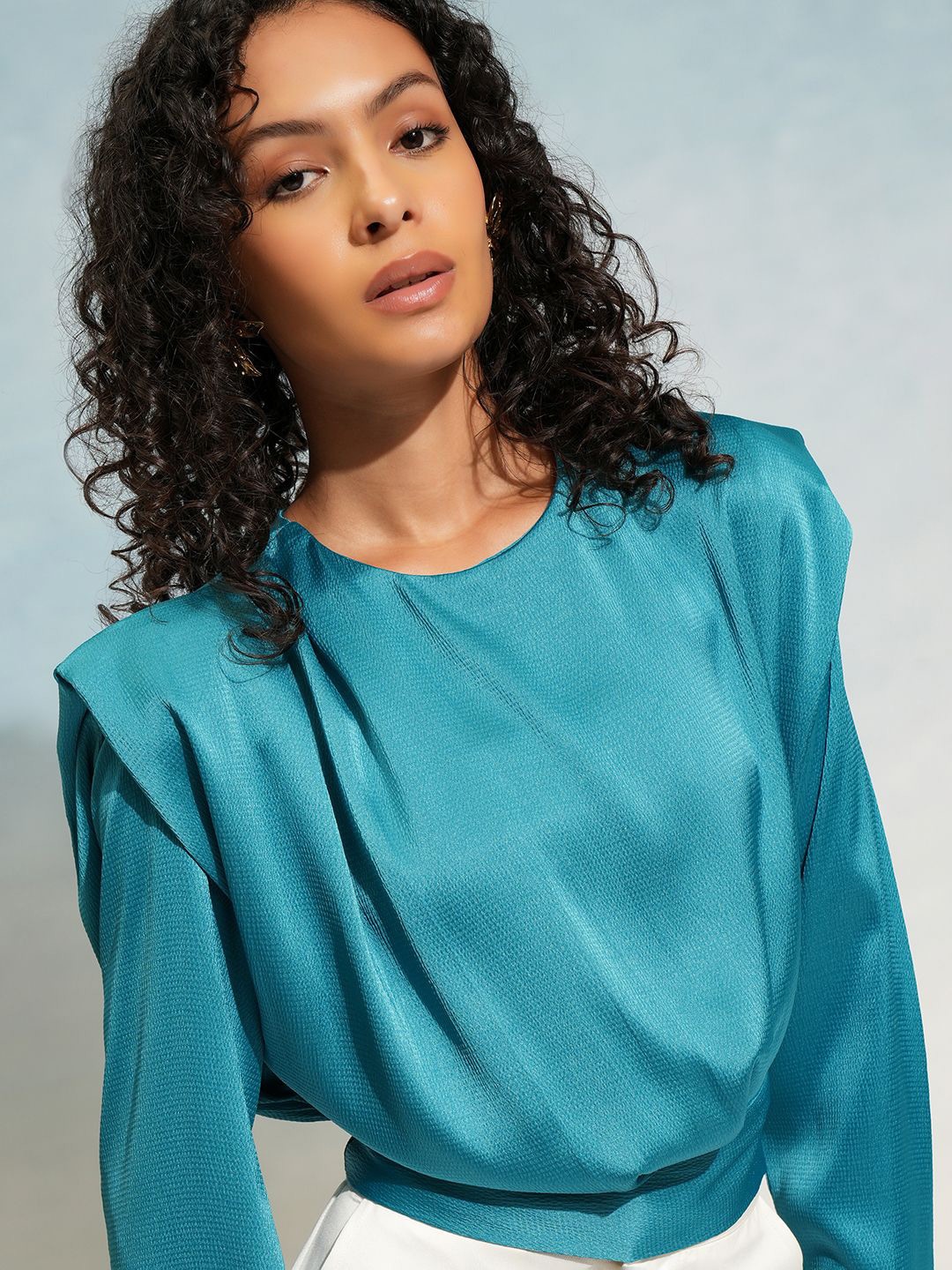 

CHIC BY TOKYO TALKIES Solid Waist Tie-Ups Top, Blue