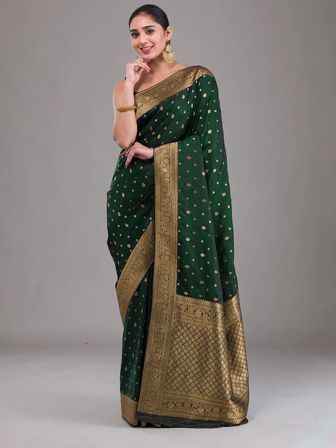 MANMOHITSAREE Woven Design Zari Banarasi Saree, Green