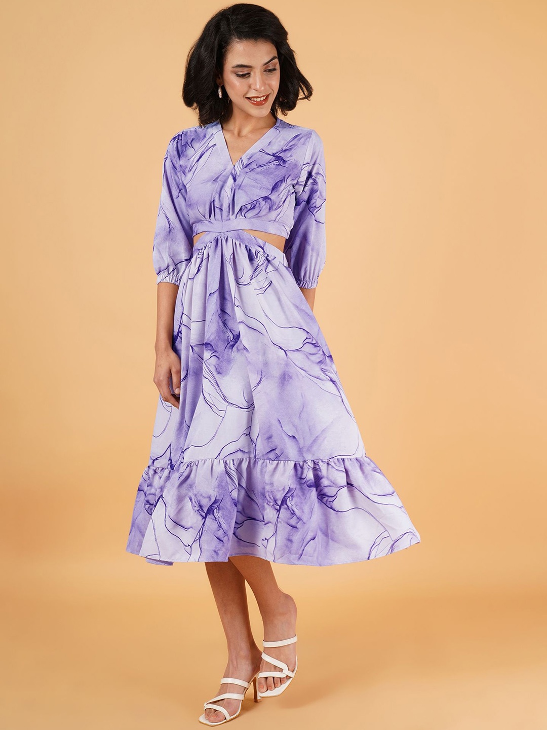 

OTABU Printed Crepe Fit & Flare Midi Dress, Purple