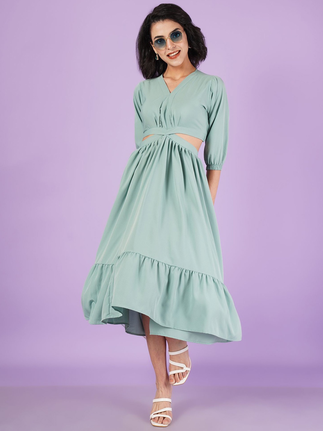

OTABU Crepe Fit & Flare Midi Dress, Sea green