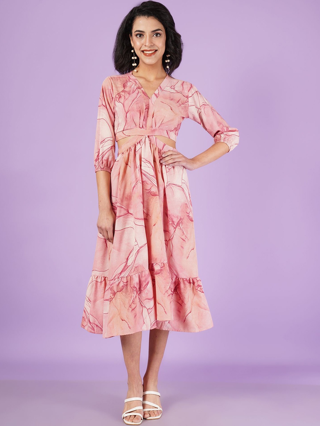 

OTABU Printed Crepe Fit & Flare Midi Dress, Pink