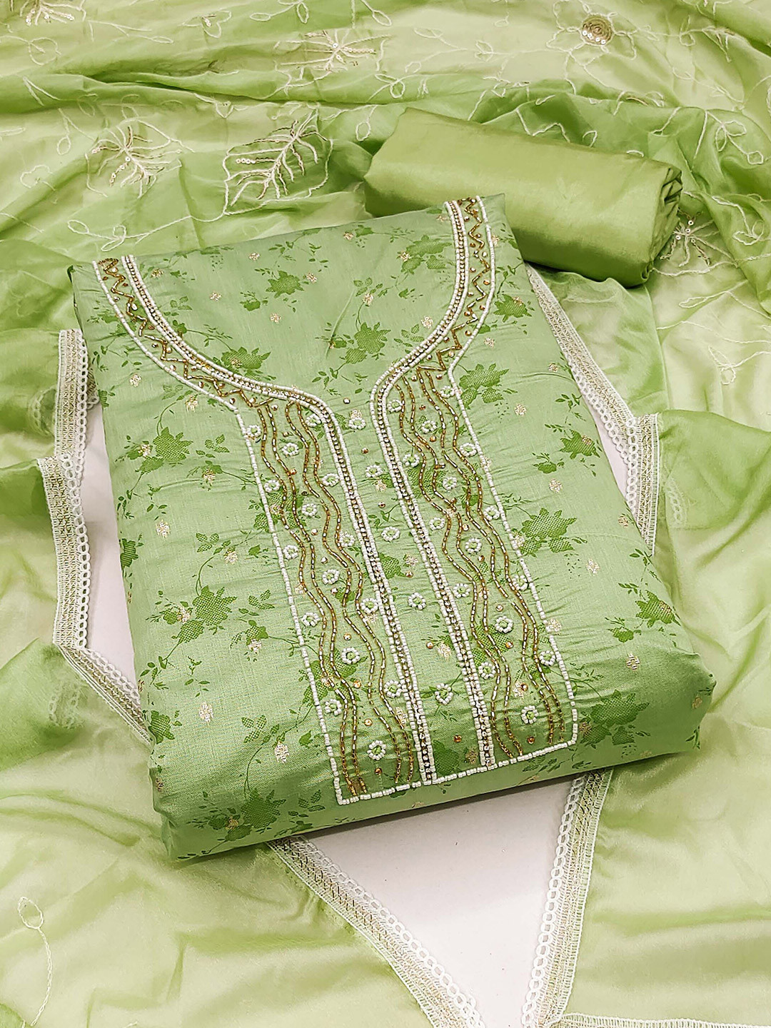 

KIMISHA Women Embellished Unstitched Dress Material, Green