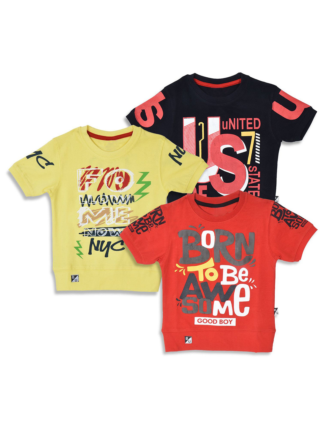 

BAESD Boys Pack Of 3 Typography Printed Pure Cotton T-shirt, Red