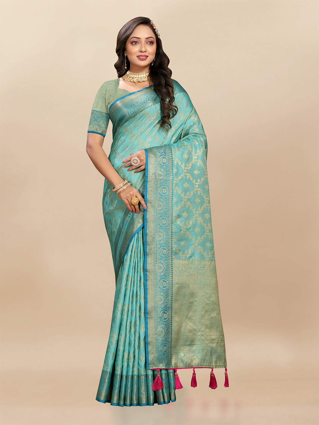 

Divyadham Textiles Woven Design Zari Pure Silk Banarasi Saree, Turquoise blue