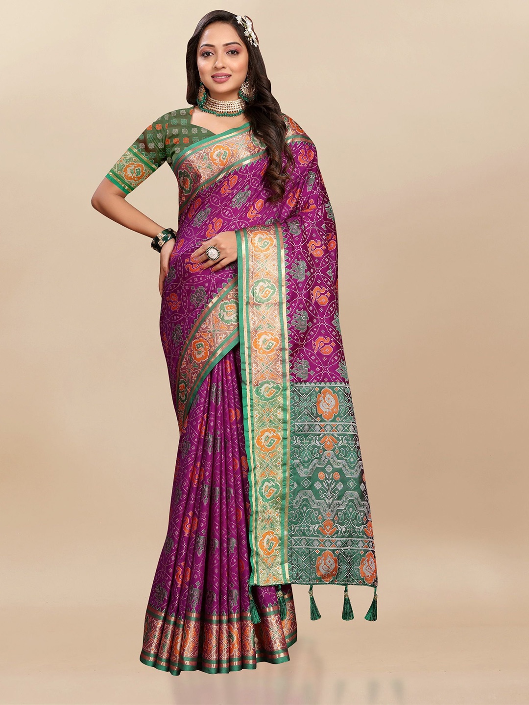 

Divyadham Textiles Woven Design Zari Pure Silk Patola Saree, Violet