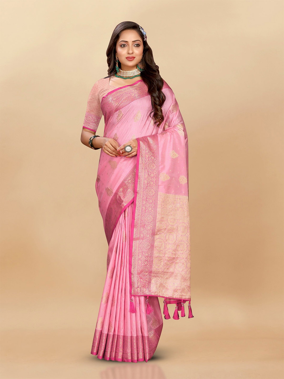 

Divyadham Textiles Woven Design Zari Pure Silk Banarasi Saree, Pink