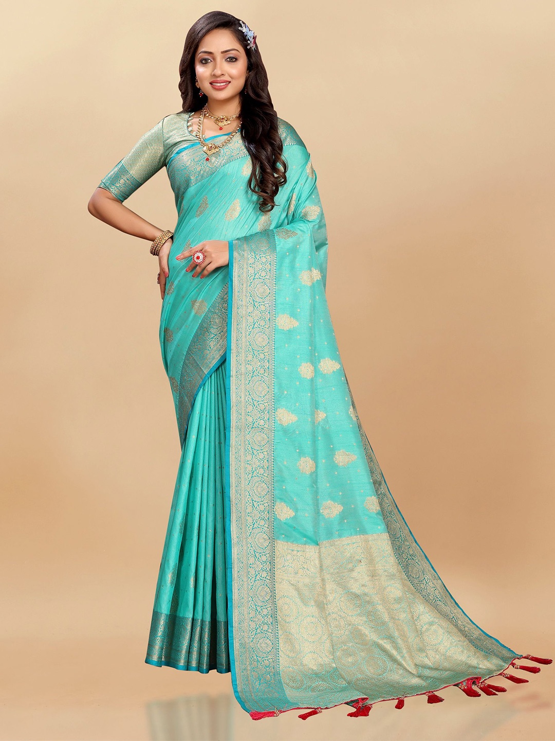 

Divyadham Textiles Woven Design Zari Pure Silk Banarasi Saree, Turquoise blue