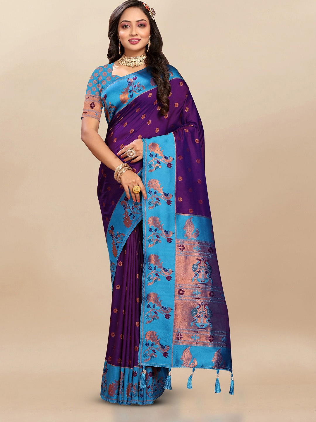 

Divyadham Textiles Woven Design Zari Paithani Pure Silk Saree, Blue