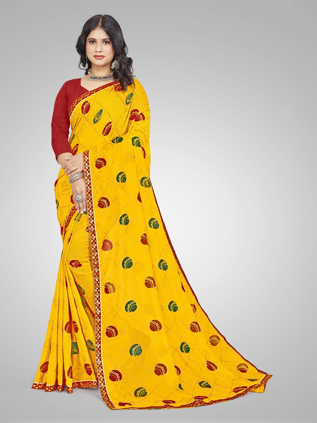 

KALINI Ethnic Motifs Embroidered Pure Georgette Chanderi Saree, Yellow