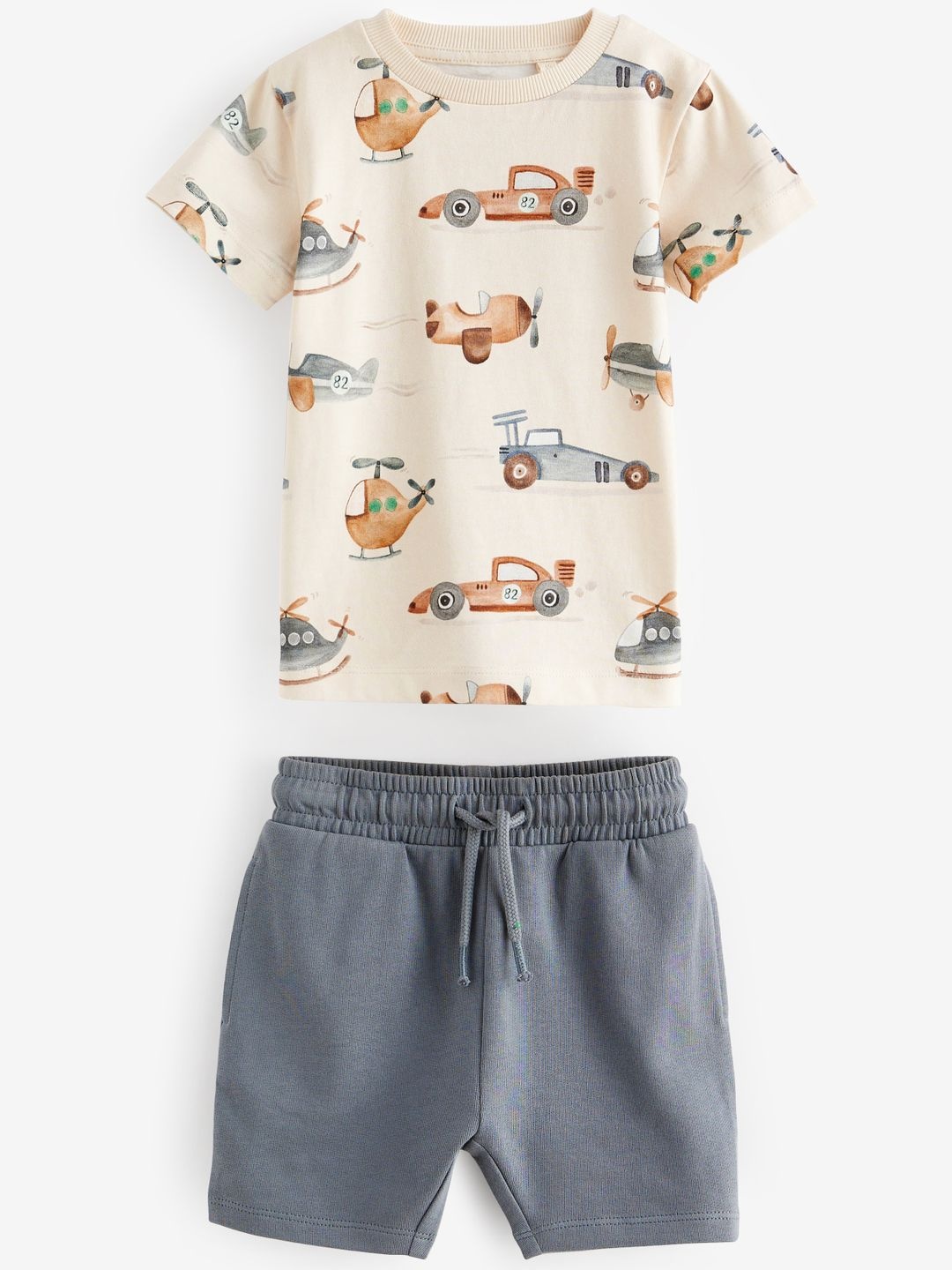 

NEXT Boys Printed Cotton T-shirt with Shorts, Cream