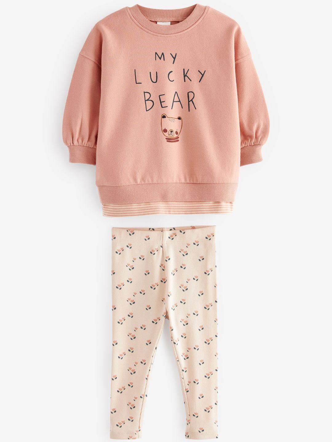 

NEXT Infant Girls Printed Sweatshirt & Leggings, Peach