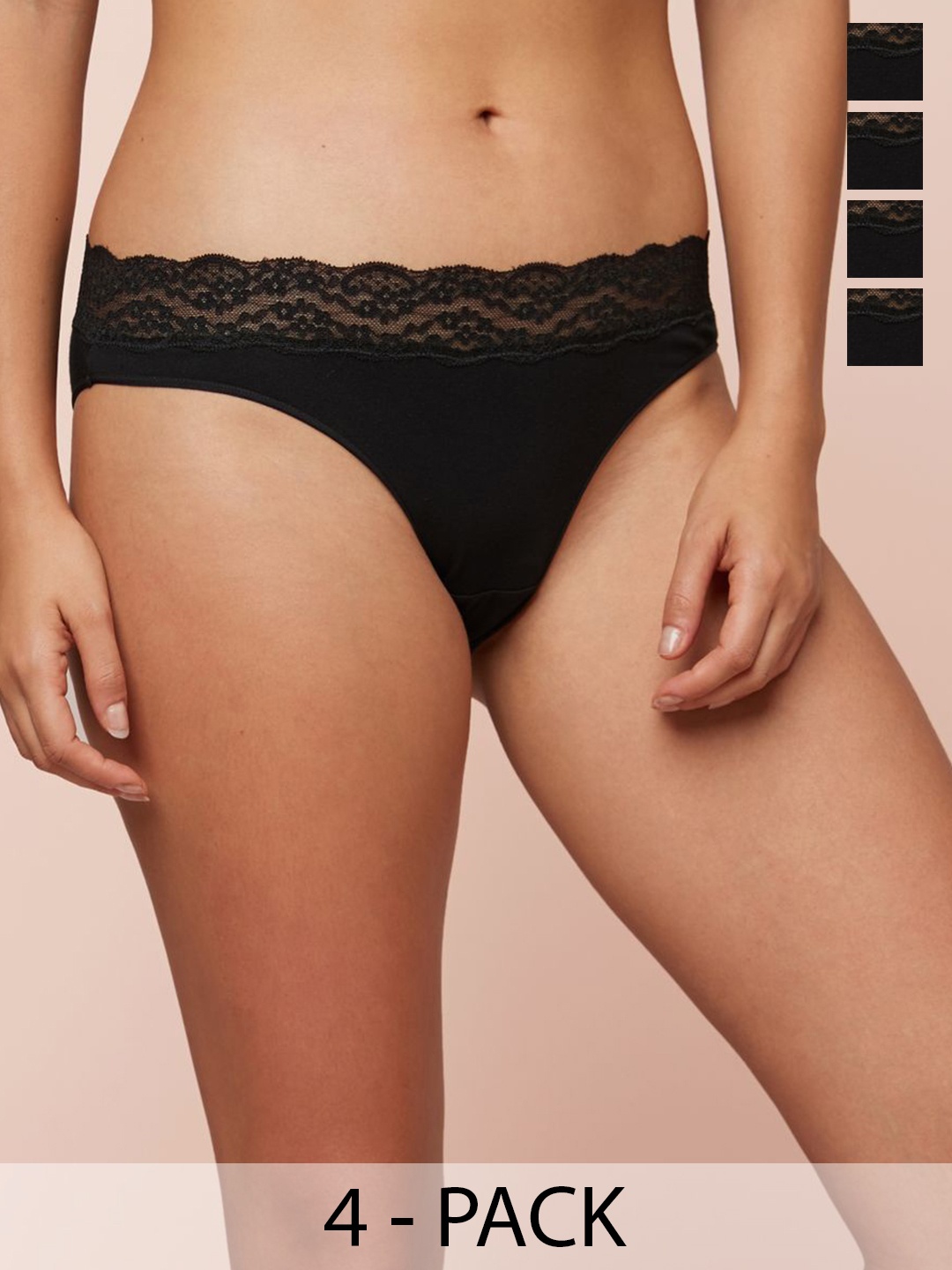 

NEXT Women Pack of 4 Basic Lace Detail Briefs 984972, Black