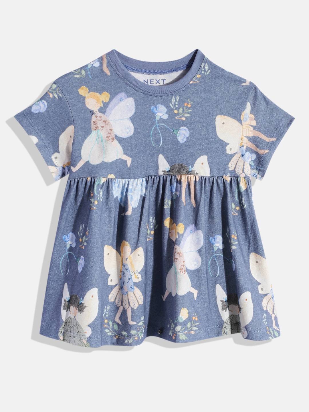 

NEXT Girls Printed Pure Cotton Fit & Flare Dress, Blue