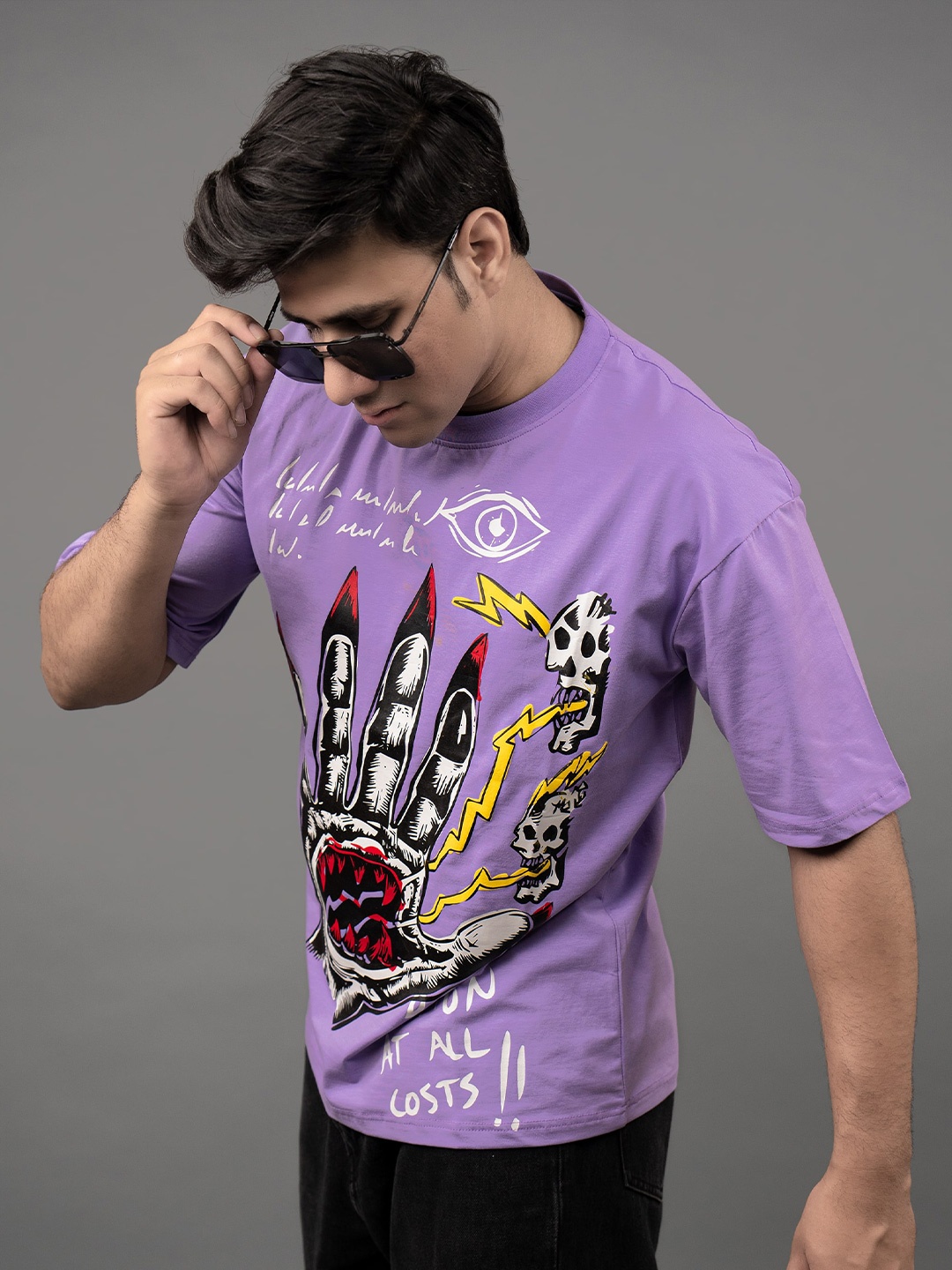 

Skewdeck Men Graphic Printed Round Neck T-shirt, Lavender