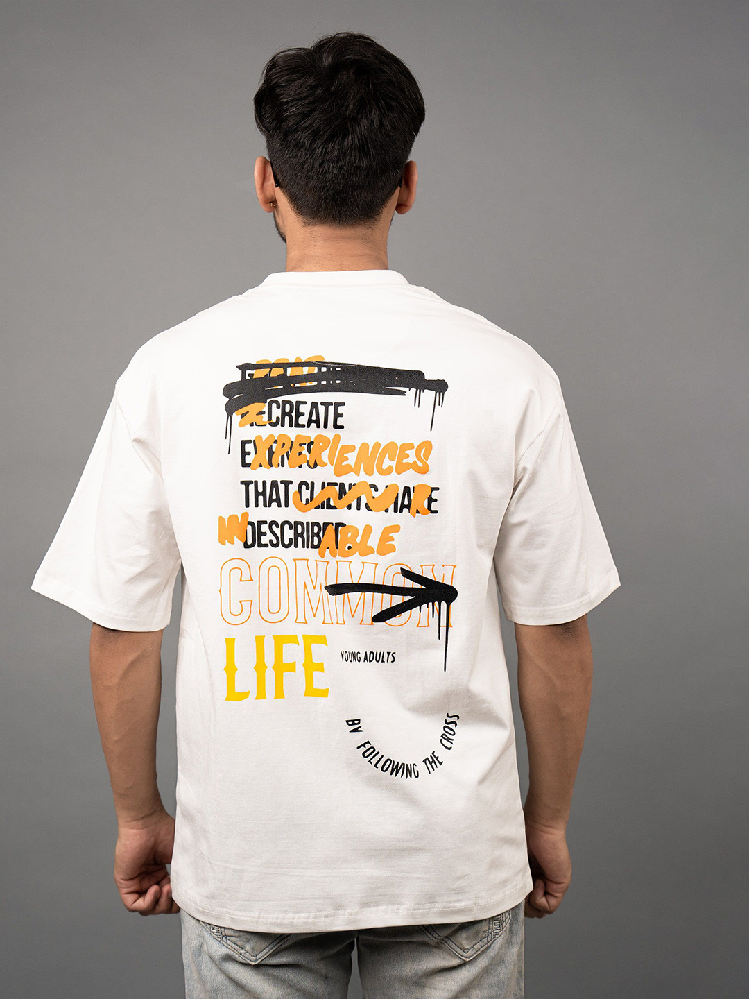 

Skewdeck Men Typography Printed Round Neck Oversized T-shirt, White