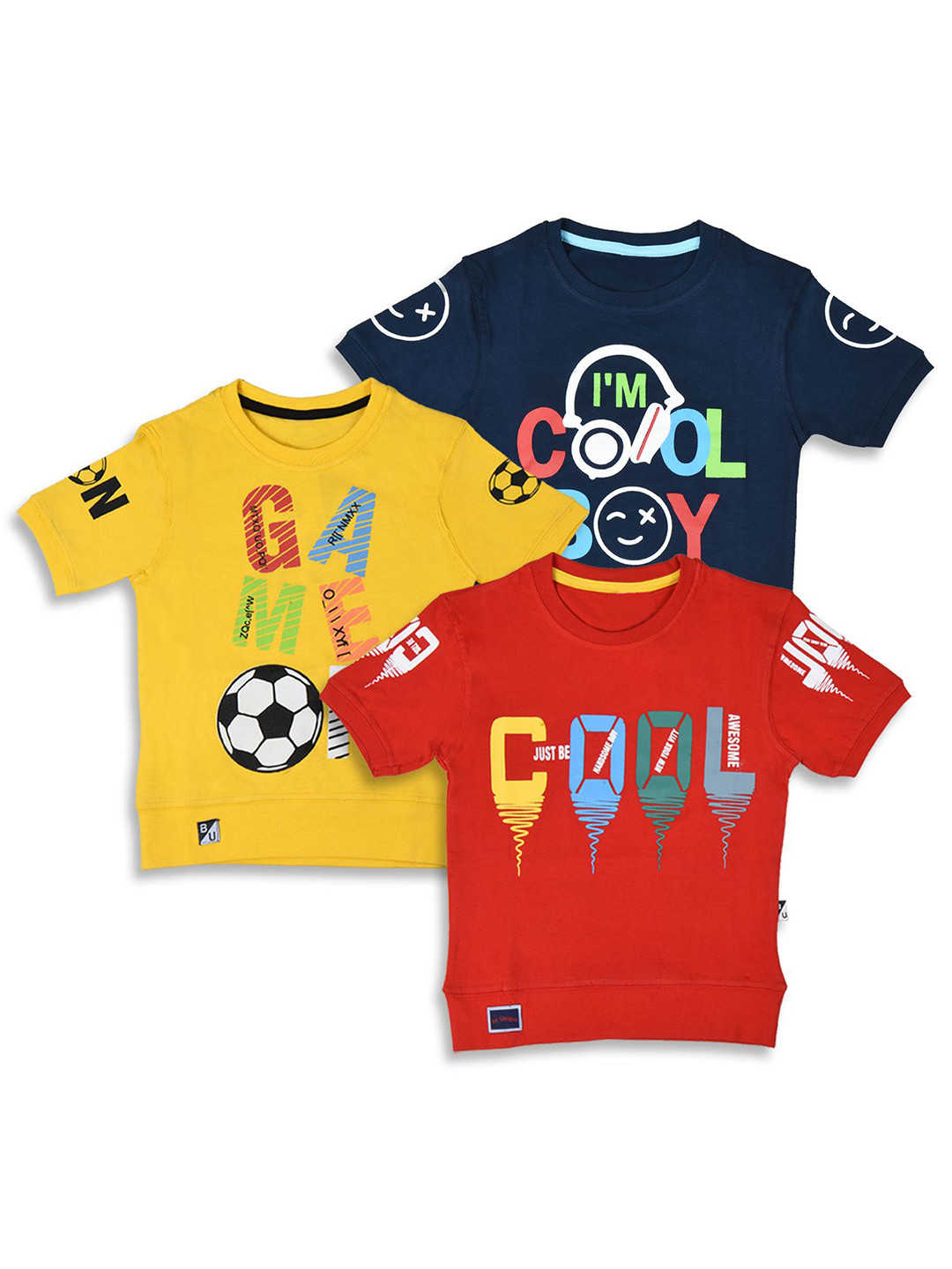 

BAESD Boys Pack Of 3 Typography Printed Pure Cotton T-shirt, Red