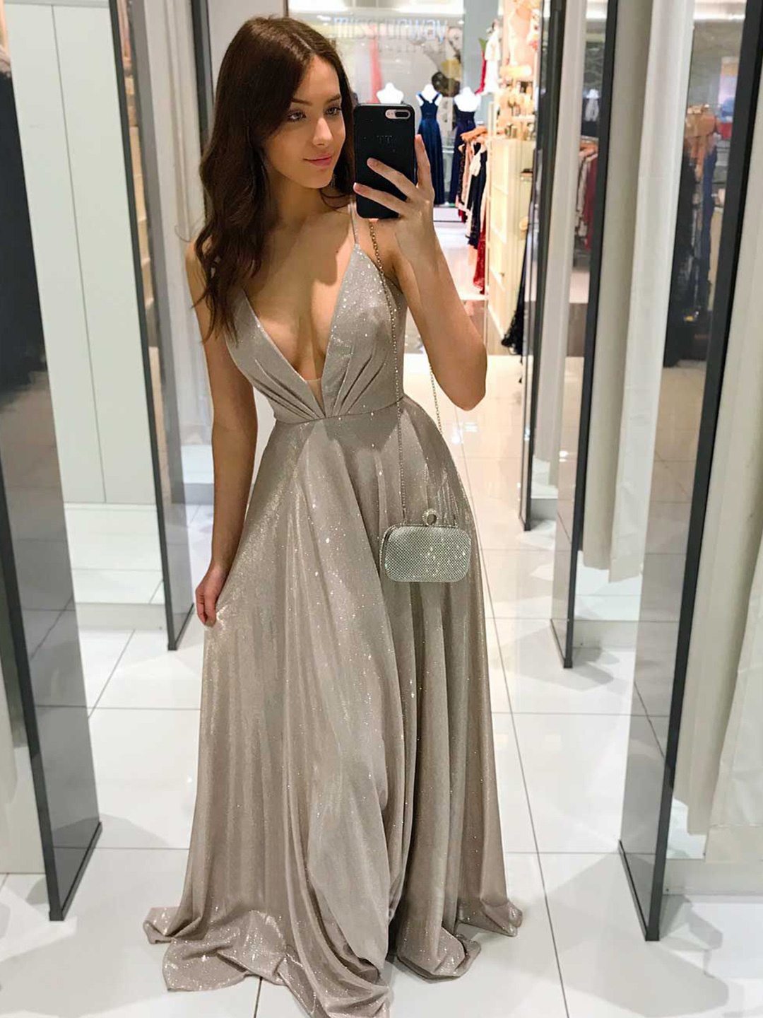 

bebe Backless Fit and Flare Maxi Dress, Cream