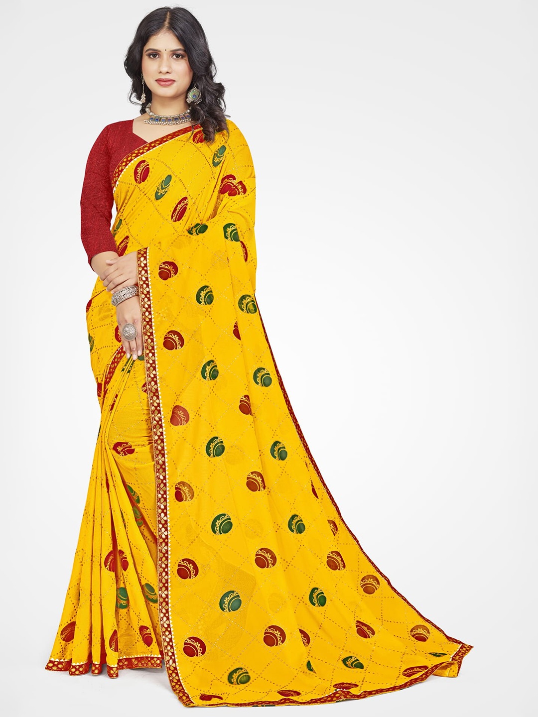 

Mitera Ethnic Motifs Embroidered Pure Georgette Chanderi Saree, Yellow