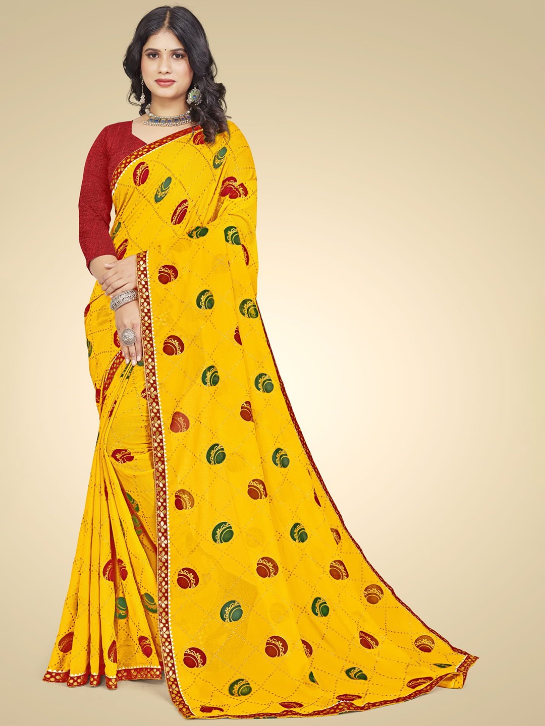 

Mitera Ethnic Motifs Embroidered Pure Georgette Chanderi Saree, Yellow