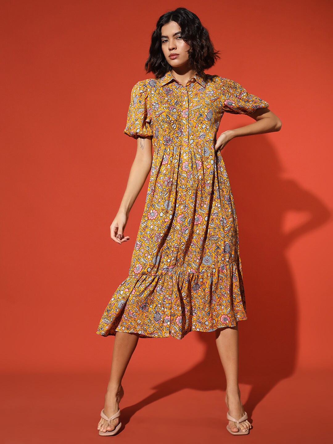 

The Dry State Floral Print A-Line Midi Dress, Yellow