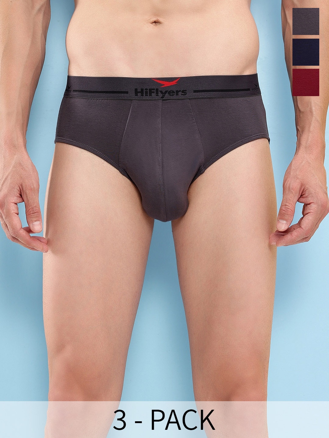 

HiFlyers Pack Of 3 Mid-Rise Basic Briefs HF602_PO3_GMN_S, Grey