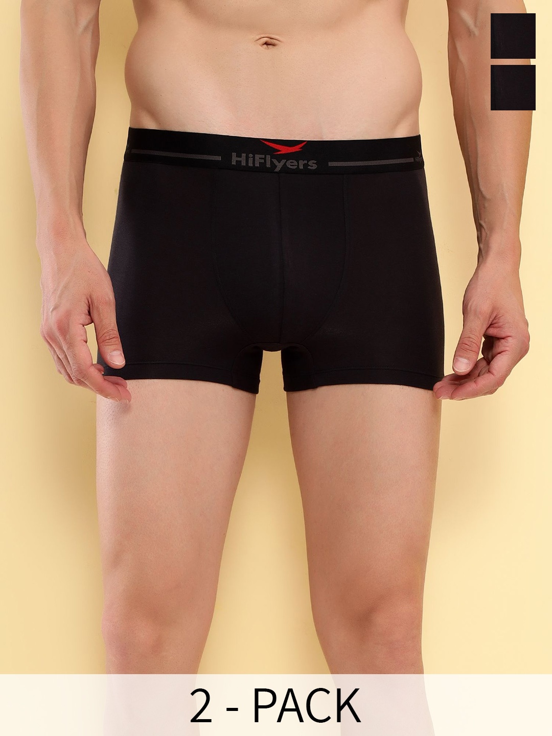 

HiFlyers Pack Of 2 Odour-Free Trunks HF601_PO2_BLK-BLK_S, Black
