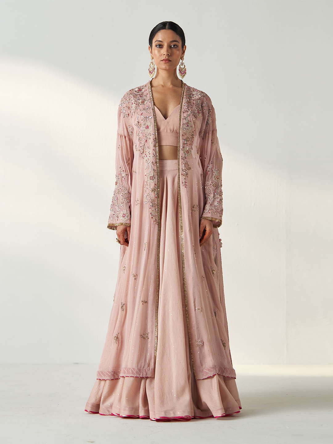 

STUDIO BAGECHAA Embellished Beads and Stones Ready to Wear Lehenga &, Pink