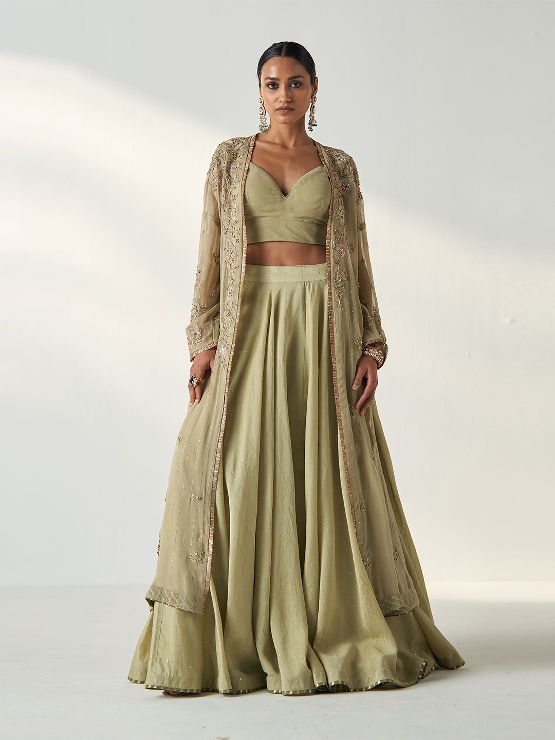 

STUDIO BAGECHAA Thread Work Ready to Wear Lehenga &, Green
