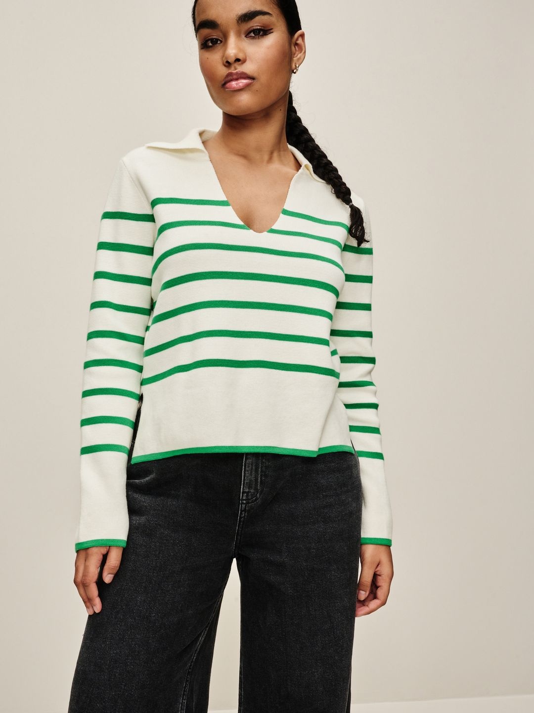 

NEXT Pure Cotton Striped Sweatshirt, White