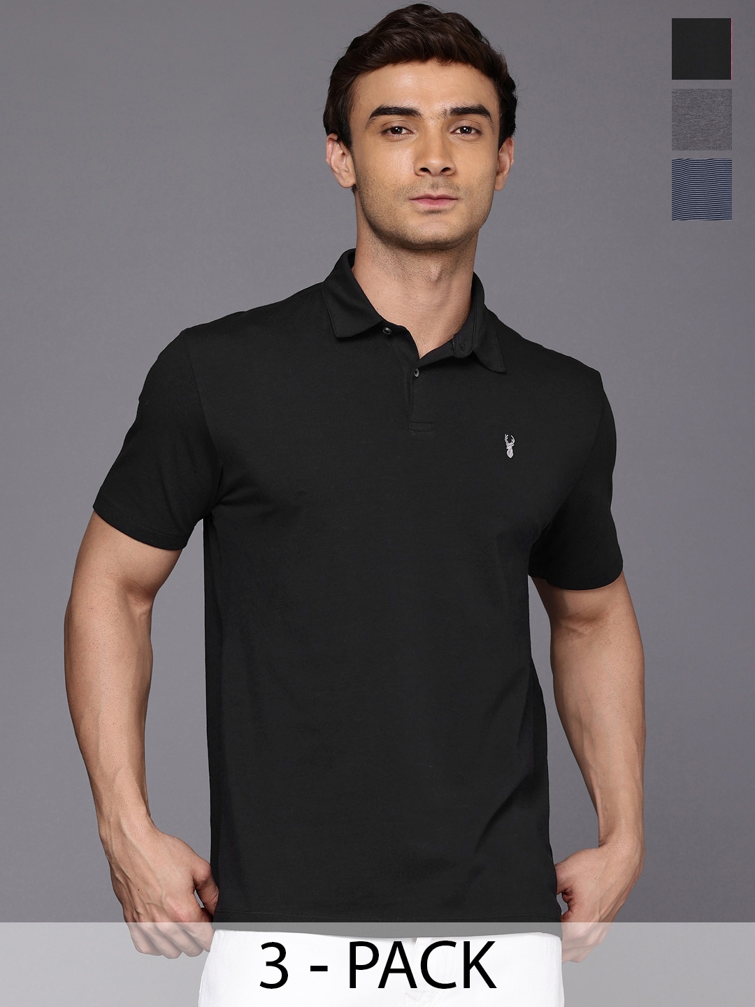 

NEXT Pack Of 3 Polo Collar T-shirt, Black