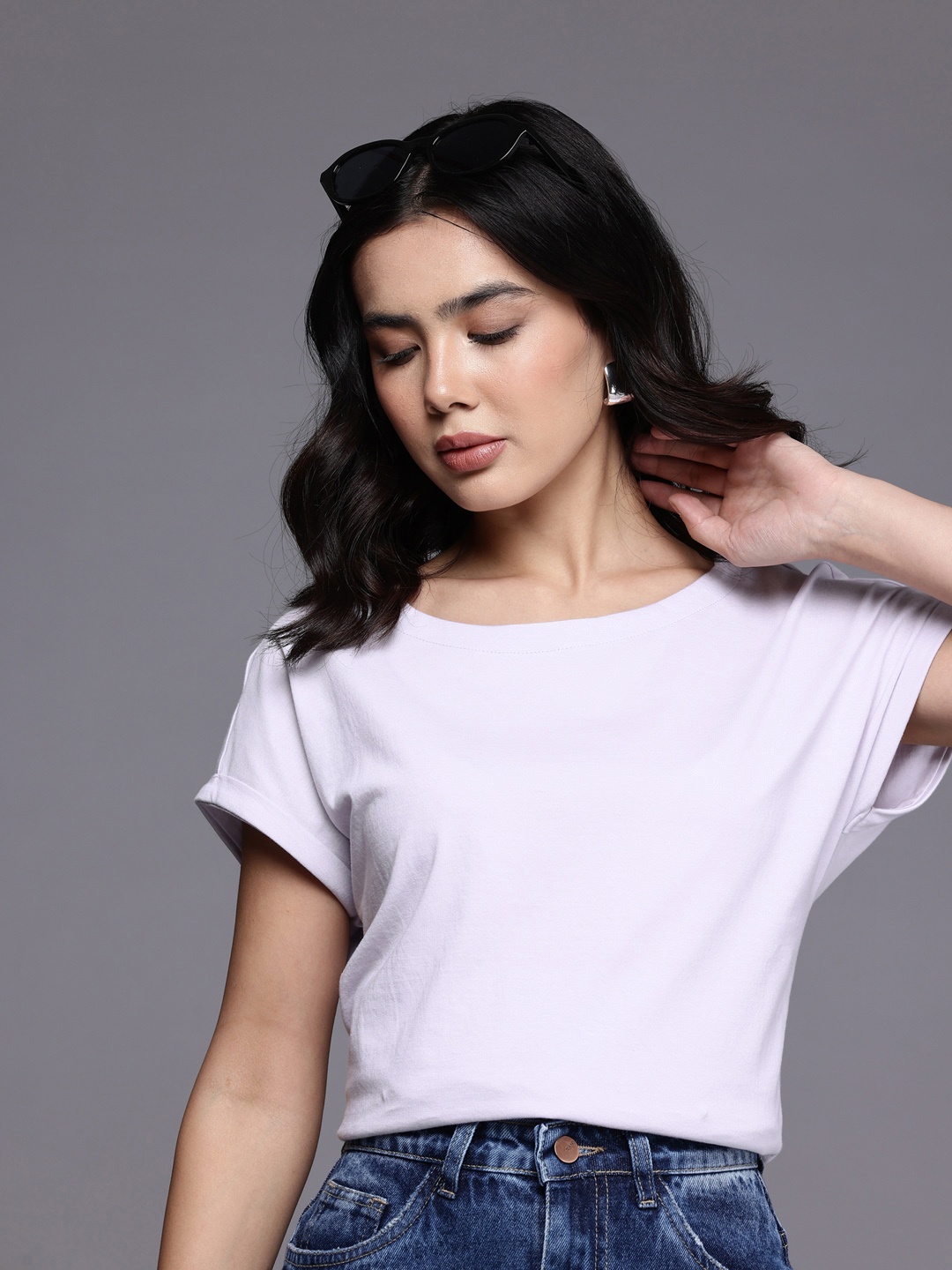 

NEXT Extended Sleeves Longline Pure Cotton T-shirt, Lavender