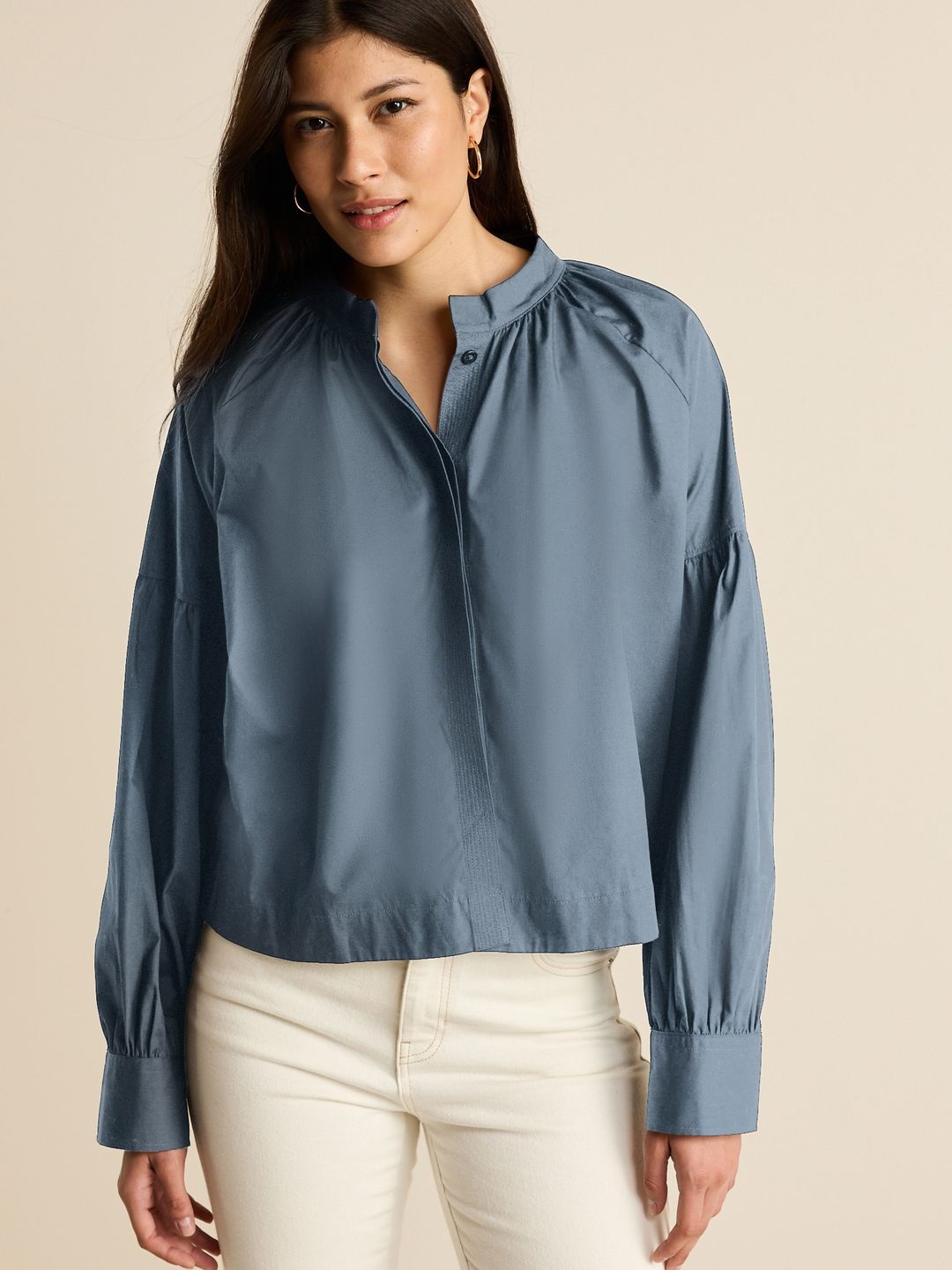 

NEXT Long Drop Shoulder Sleeves Gathers Detail Opaque Casual Shirt, Blue