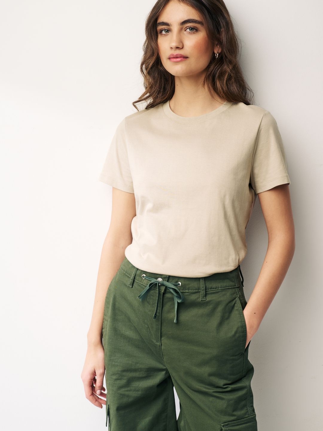 

NEXT Round Neck Pure Cotton T-shirt, Beige
