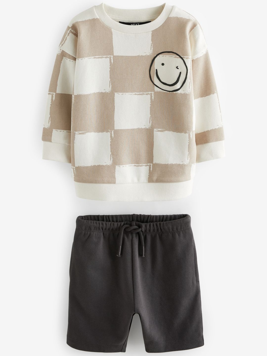 

NEXT Boys Pure Cotton Sweatshirt with Shorts, Off white