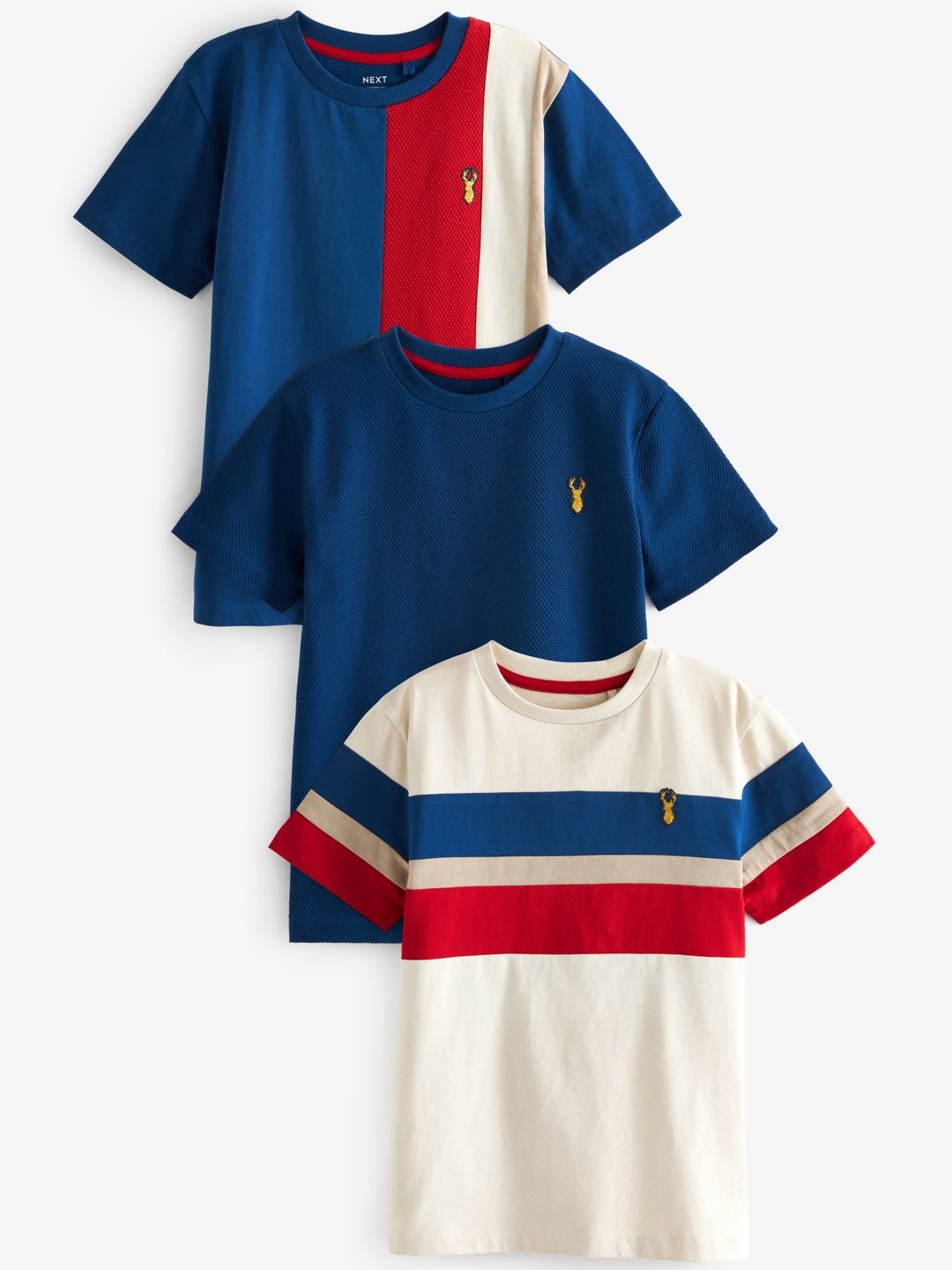

NEXT Boys Set of 3 Pure Cotton T-shirt, Blue