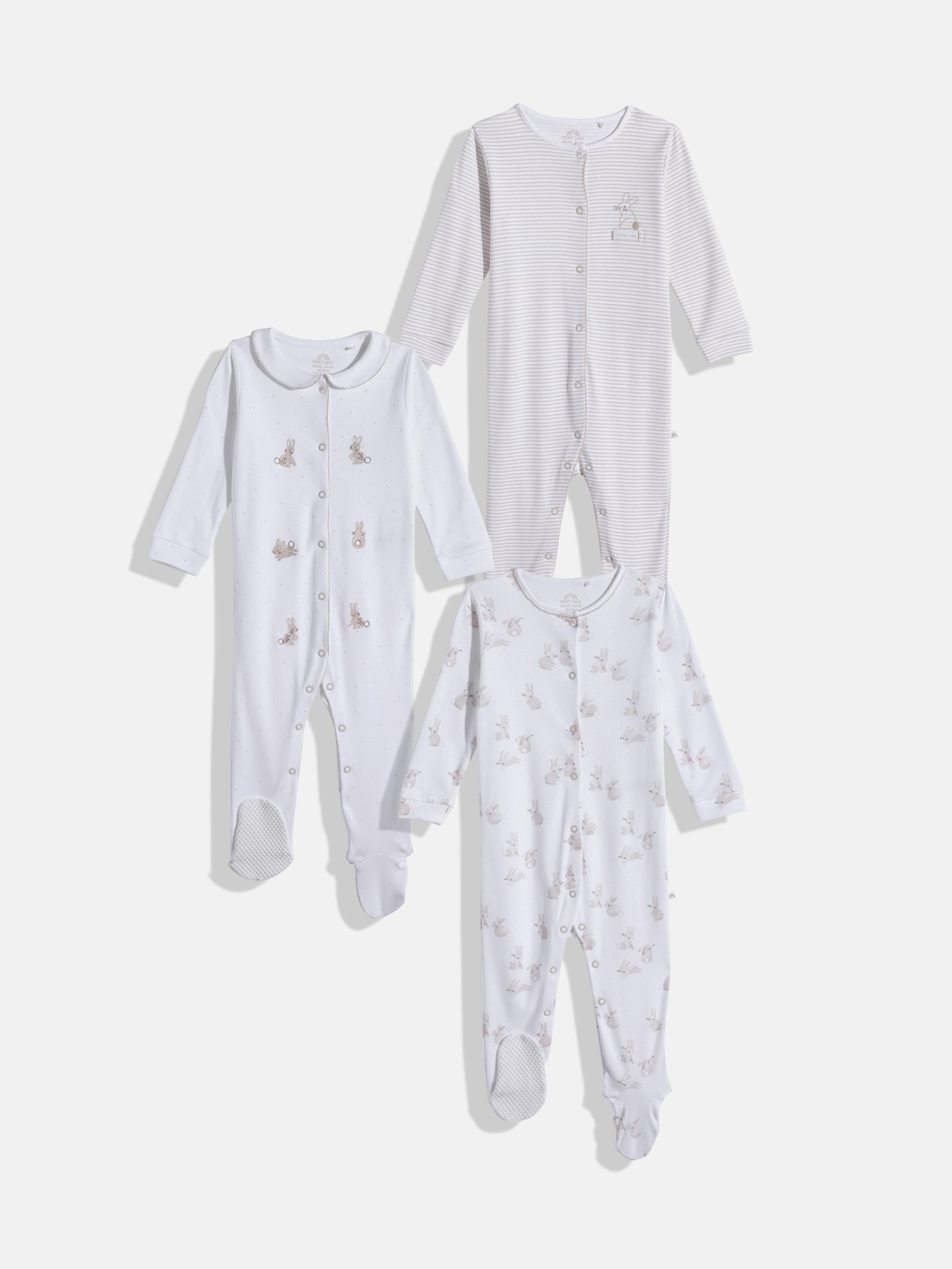

NEXT Infants Pack of 3 Pure Cotton Sleepsuits, White