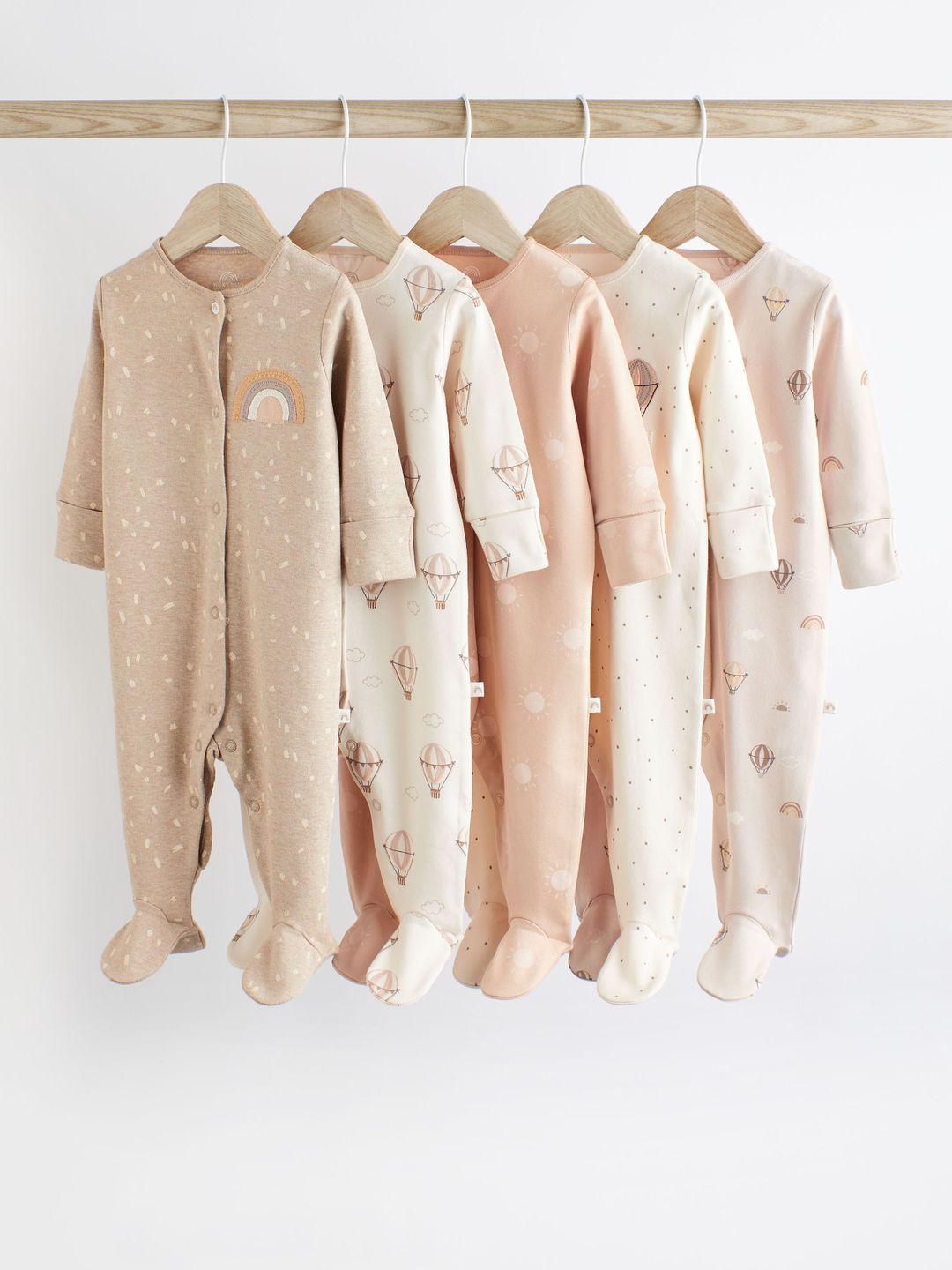

NEXT Unisex Infants Pack of 5 Printed Sleepsuit, Beige