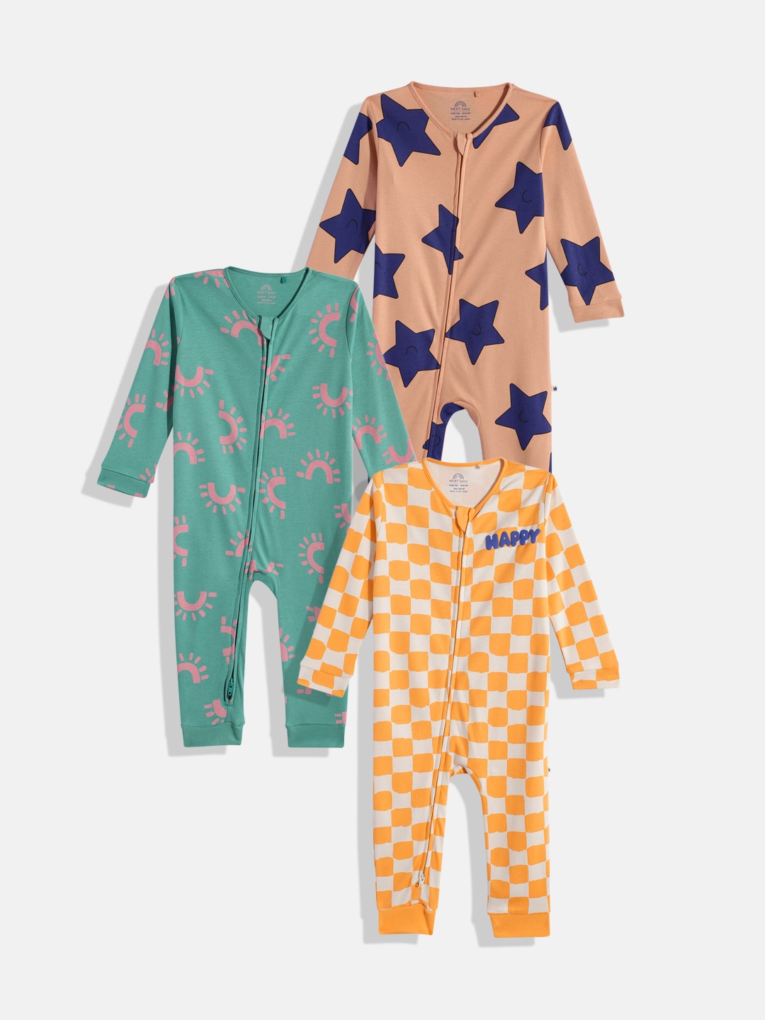 

NEXT Infant Boys Pack of 3 Printed Pure Cotton Rompers, Yellow