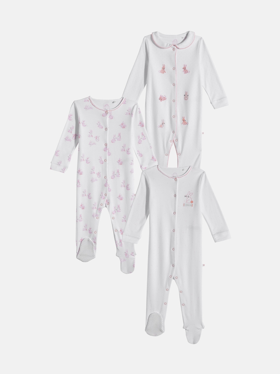 

NEXT Infants Girls Pack Of 3 Pure Cotton Sleepsuits, White