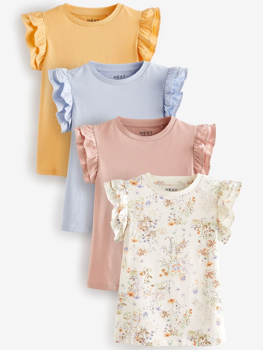 

NEXT Girls Set of 4 Pure Cotton Tops, Pink
